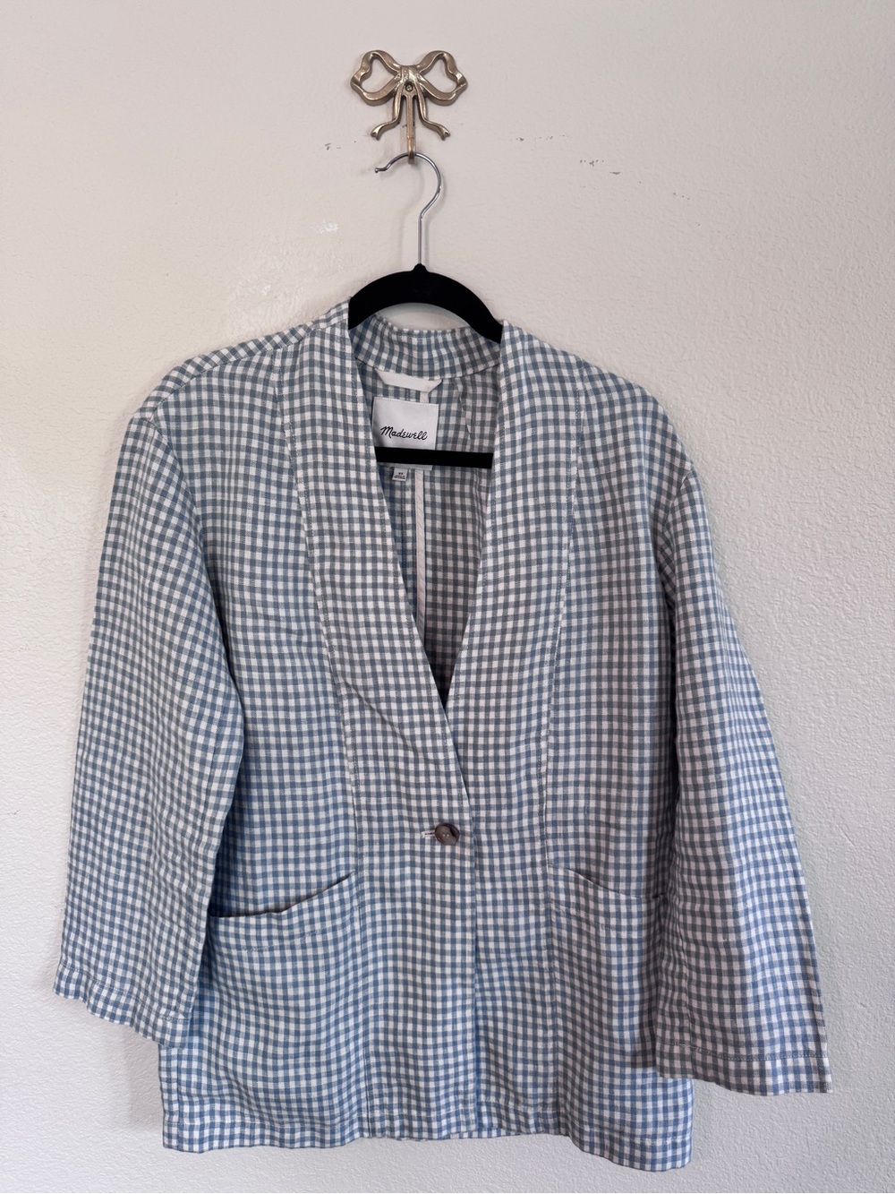 Madewell Light Blue Gingham Single-Button Blazer